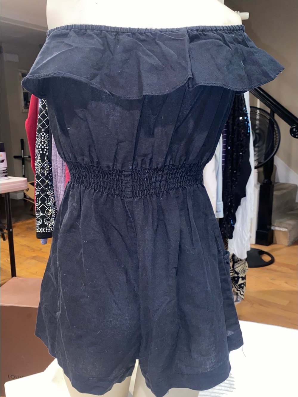 Black Strapless Ruffle Romper - Picture 3 of 6